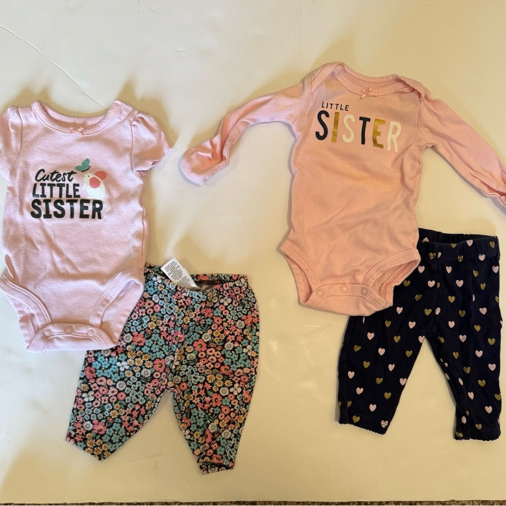 Carter’s girls onsie and pants sets newborn floral little sister